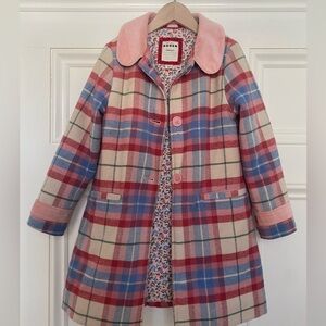 Mini Boden Kids' Wonderful Wool Blend Plaid Coat in Pastel Pink/Blue
